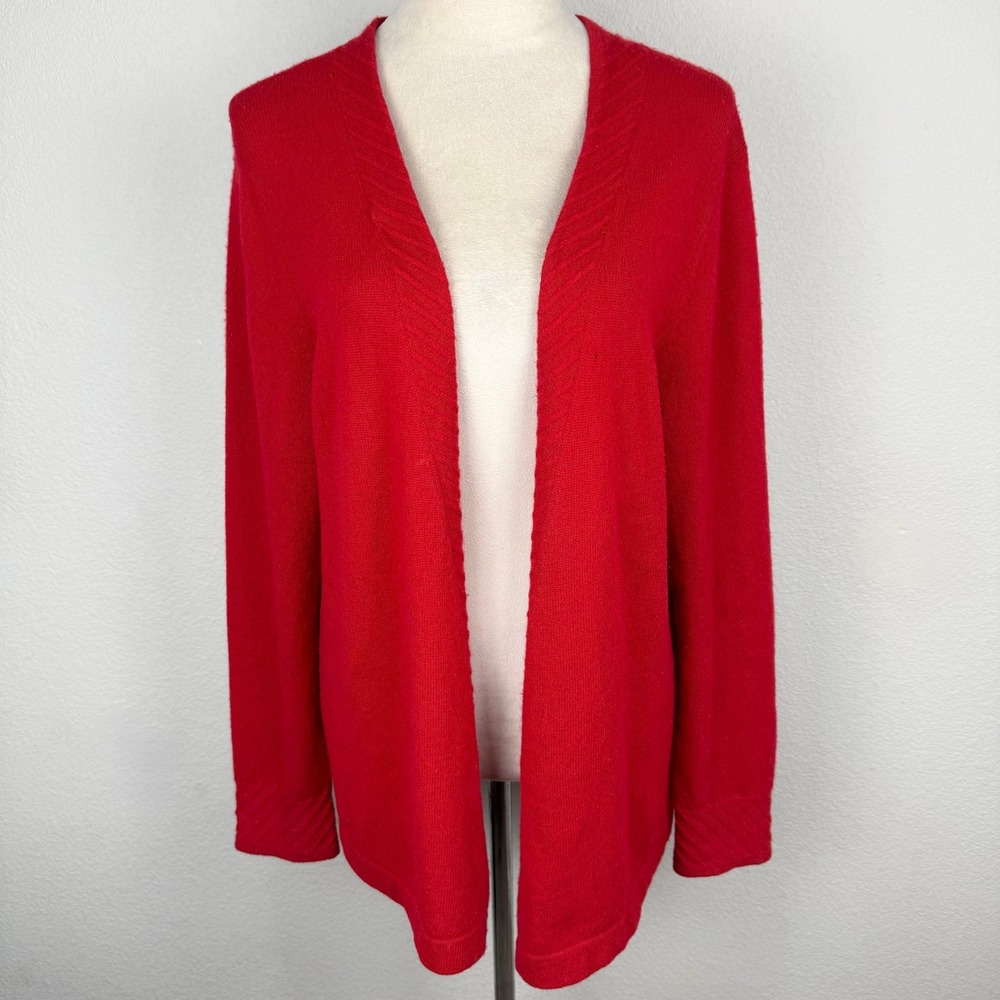 Charter Club Luxury Red 100% Cashmere Open Front Cardigan Sweater Womens Sz XL